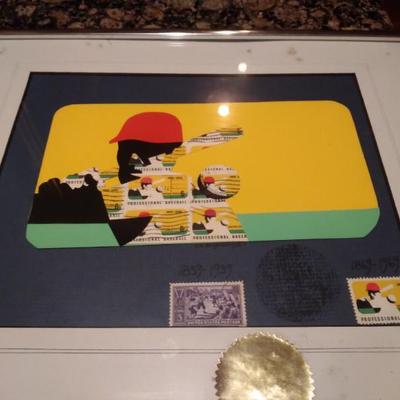 Vintage framed 1939 and  1969 baseball stamps