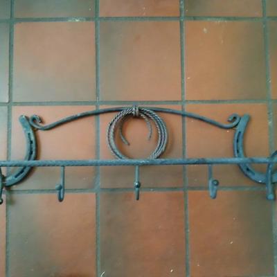 Antique Wrought iron horseshoe coat rack