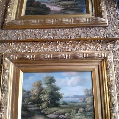 Quality oil on boards w gilded frames