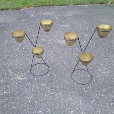 Sale Photo Thumbnail #4:  Rare Vintage italian Mid century modern pair tired plant stands brass iron