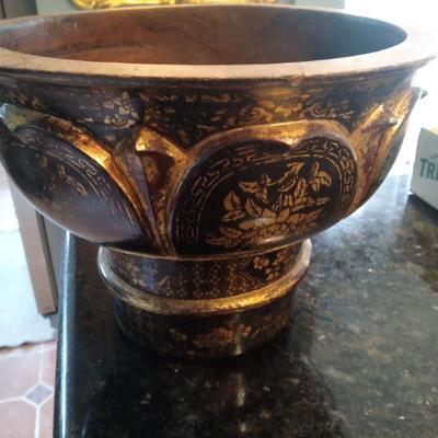 Asain carved wood vessel