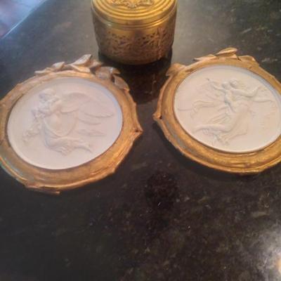 Great musical powder box italian porcsloan wood gilded wall plaques