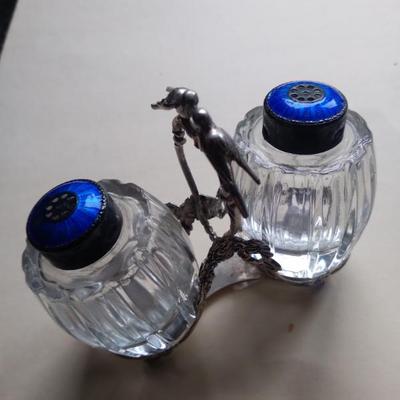Unusual antique sterling and enamel salt pepper