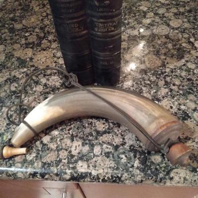 Old stereotype case and powder horn