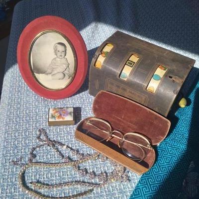 Sale Photo Thumbnail #18: Old picture frames gold filled glasses vintage slot machine tons of jewelry