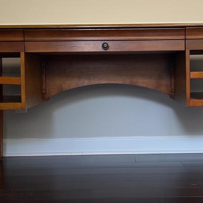 Office Table with Center Drawer & Open Shelves