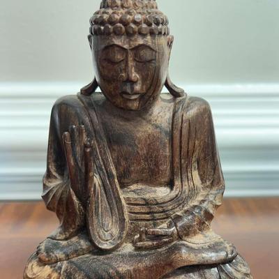 Vintage Wood Carved Buddha Figure
