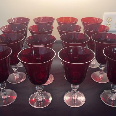 Red & Clear Glass Goblets (16)