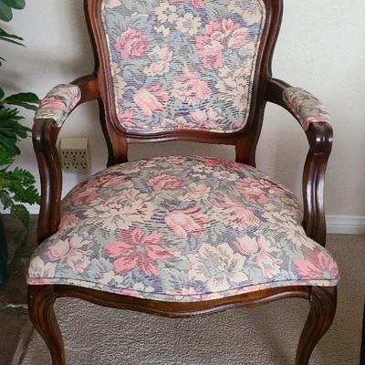 Floral Embroidered Wooden Arm Chair