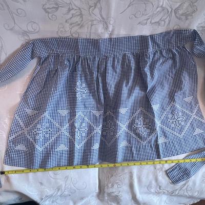 Blue and white gingham check apron