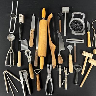 Wood And Metal Vintage Utensils 