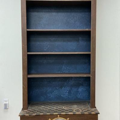 Hand Painted Tall Shelf With Hinged Storage Compartment Opening