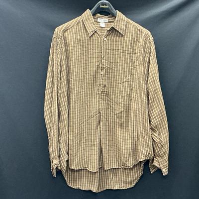 Giorgio Armani Brown Plaid Bald Button Down Shirt, Size 16/41