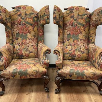 Set Of Wing Back Horned Chairs