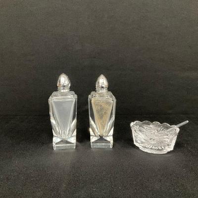 Crystal Salt & Pepper Shakers and Salt Cellar