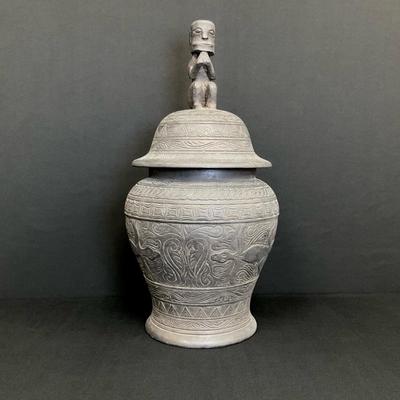 Wooden Tribal Container With Lid