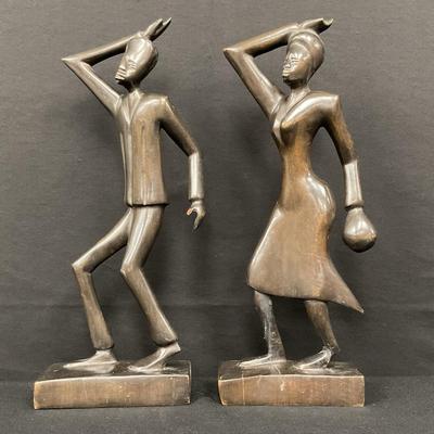 African Dancing Ebony Wood Statues