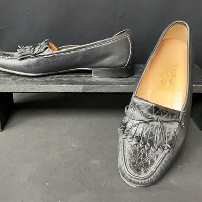 Salvatore Ferragamo Black Embossed Loafers