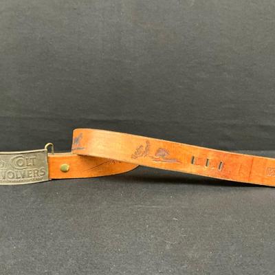 Vintage Colt Revolvers Buckle And Leather Belt 