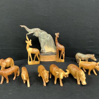 Vintage Hand Carved Wooden Safari Animals
