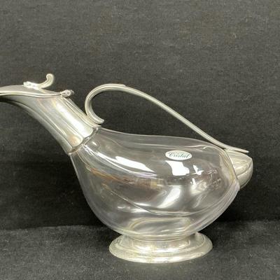 French L’esprit Silver Plate And Glass Wine Decanter