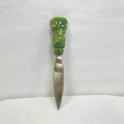 Mexican Jade And Silver Alpaca Paper Knife
