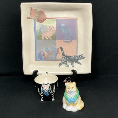 Vintage Signed Kamrass Kiok Platter, Tom Hatton Cat Cup & More