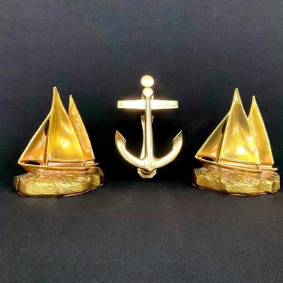 Nautical Themed Brass Bookends And Door Knocker