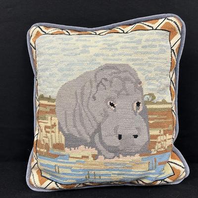 Hippo Needlepoint Pillow