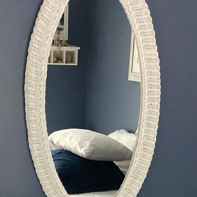 Sale Photo Thumbnail #12: Vintage oval wicker mirror