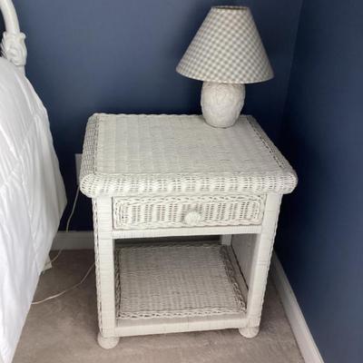 Sale Photo Thumbnail #14: Vintage white wicker night stand and lamp
