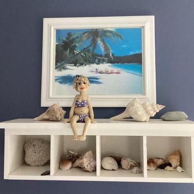 Sale Photo Thumbnail #74: Wall art tropical island scene and shell shelf
