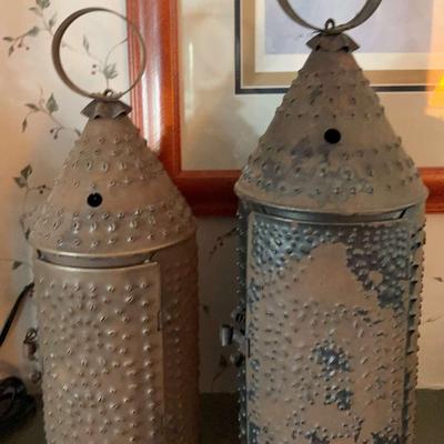 Two Antique Pierced Tin Lanterns
