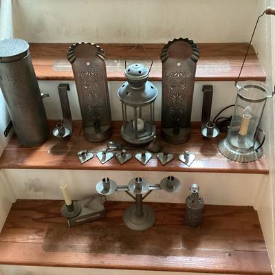 Light Tin Punched Candle Holders And Lamp