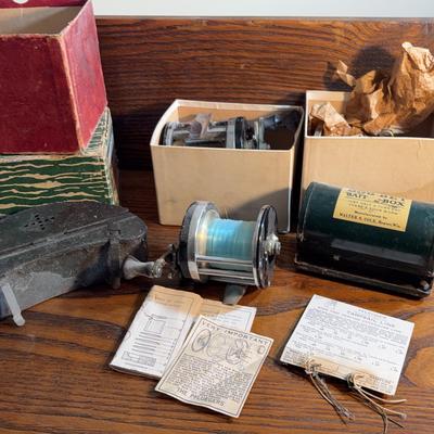 Vintage Fishing Reels & Bait Boxes: Flewger & More