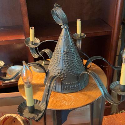 Vintage Pierced Tin Chandelier