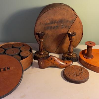 Assortment of Vintage Rustic Wooden Decor & More