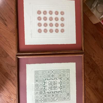 Pair Of Signed And Matted Quilt Patterns By Mary Rutherford