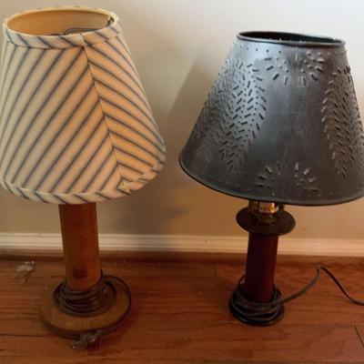Two Antique Wooden Spool Lamps