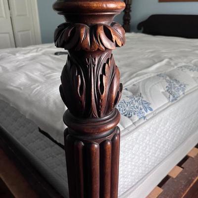 Antique hand carved four poster bed with slats