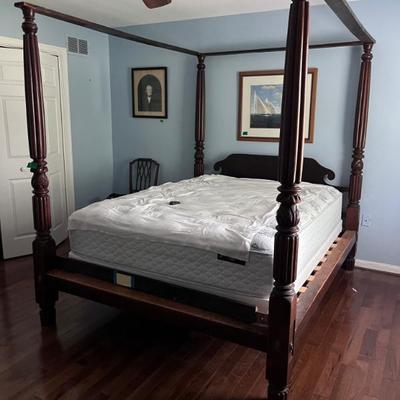 Antique hand carved four poster bed with slats