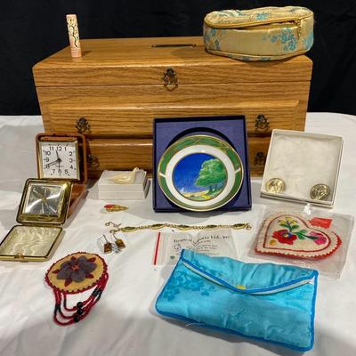 Wooden Jewelry Box, Jewelry Bags, Broaches, & More