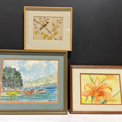 Vintage Japanese  Woodblock Print And Watercolors
