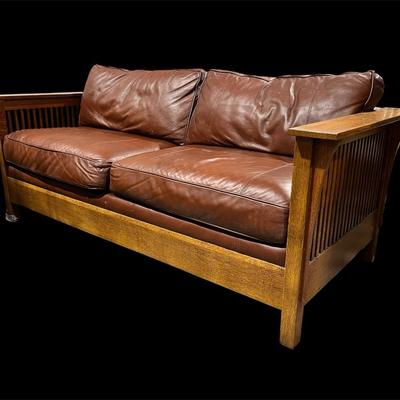 Stickley Furniture Fayetteville Oak Leather Sofa