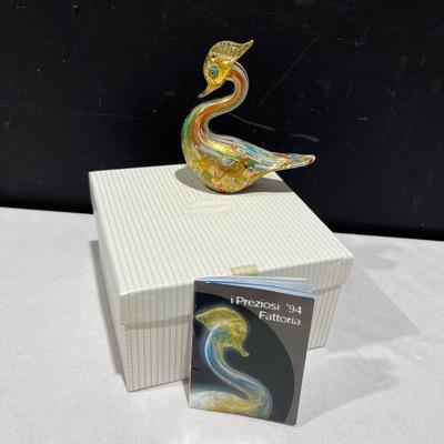 Handblown Murano Glass Chirpie Bird In Murrine Millefiori Gold