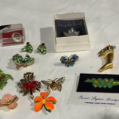 Broaches, & Earrings - Some With Gems