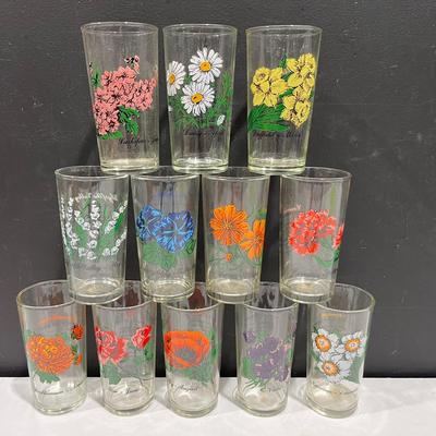 Vintage Brockway Flower Of The Month Drinking Tumblers