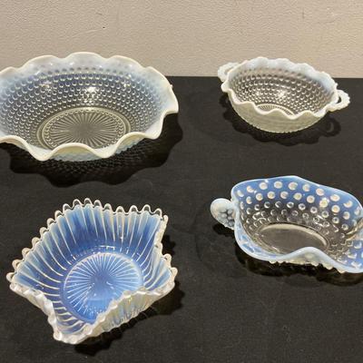 Vintage Anchor Hocking Moonstone Hobnail, Heirloom Handkerchief, Fenton Bon Bon Catch All Dishes