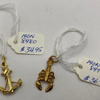 14 Karat Gold Marked Anchor & Lobster Charms, 3g