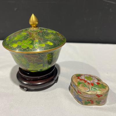 Vintage Cloisonne Jar With Pedestal And Pill Trinket Box